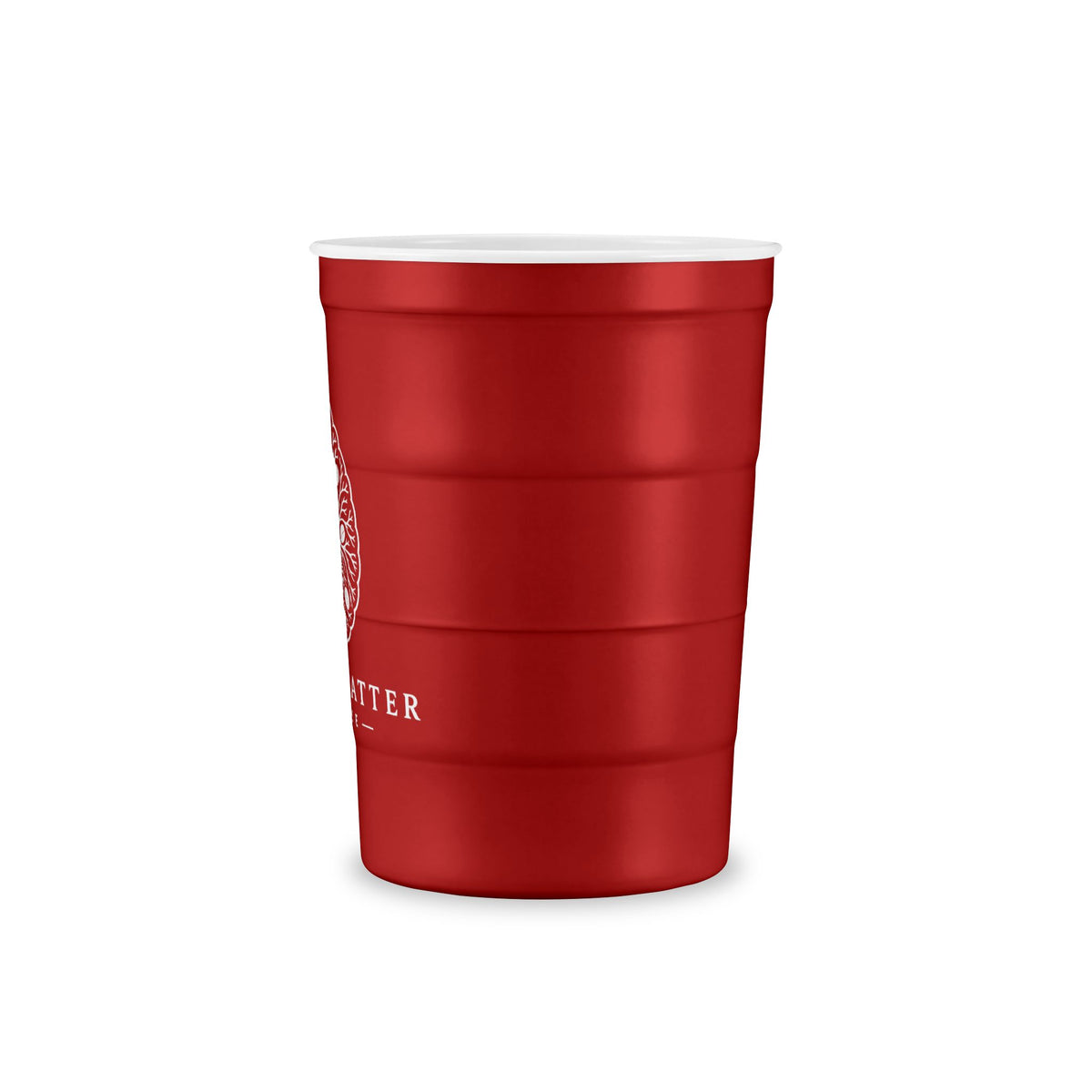 Steel Party Cup — Reusable Red Steel Cup with White Matter Coffee Logo