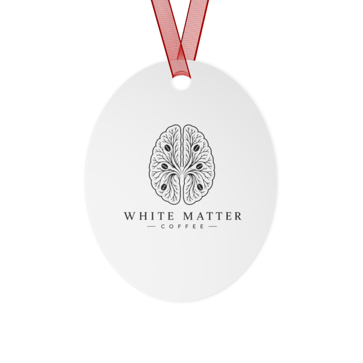 White Matter Coffee Metal Ornament — Brain Logo Holiday Ornament
