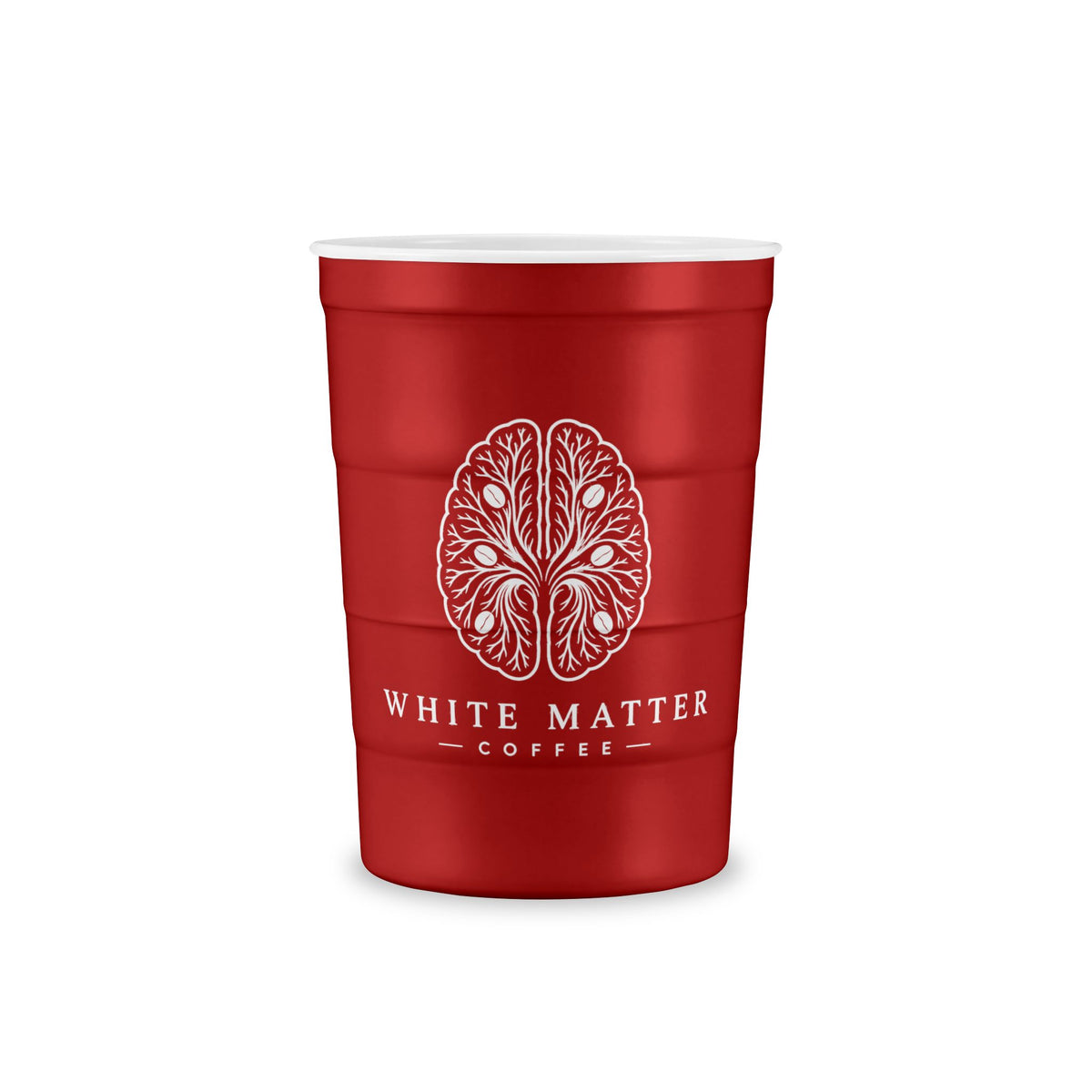 Steel Party Cup — Reusable Red Steel Cup with White Matter Coffee Logo