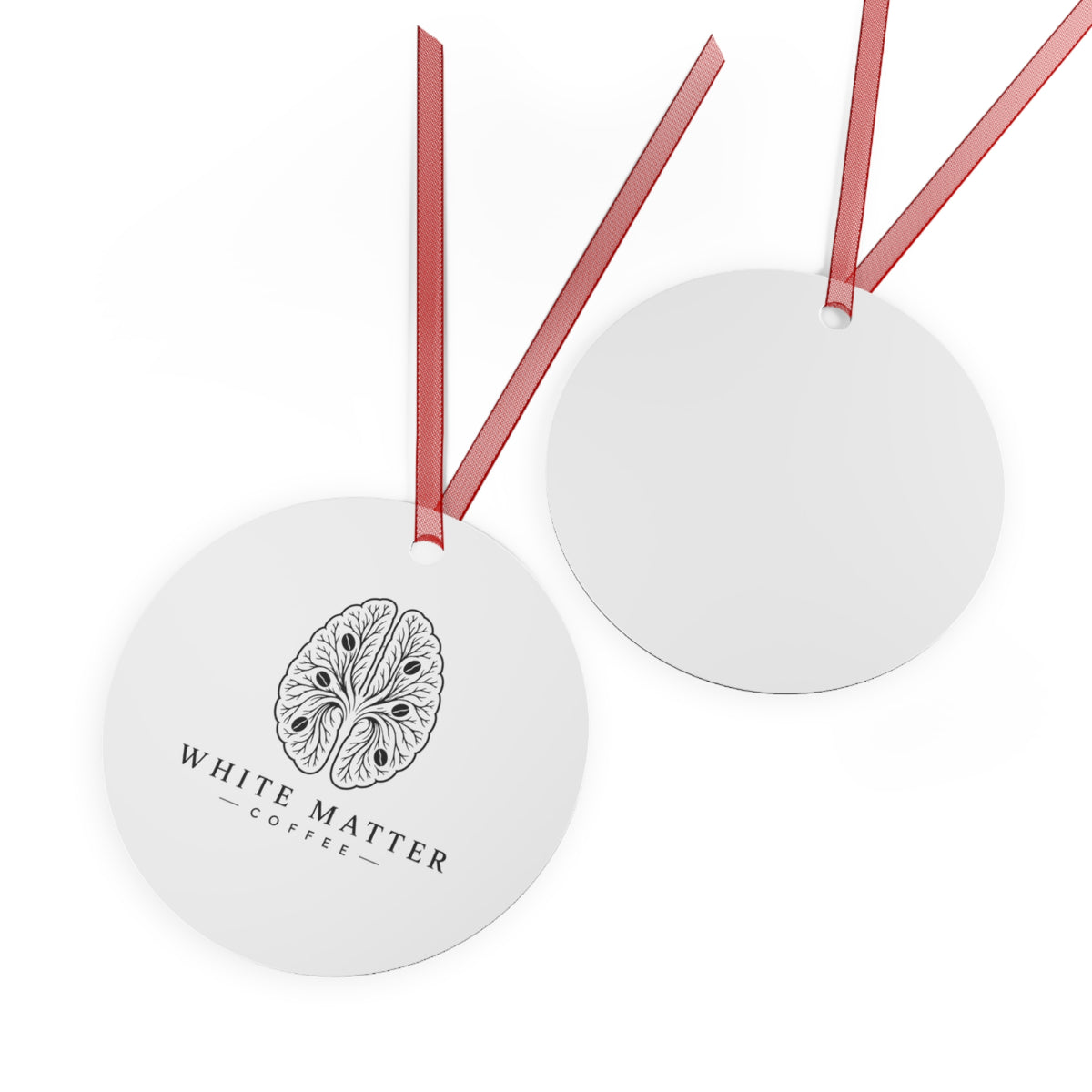 White Matter Coffee Metal Ornament — Brain Logo Holiday Ornament