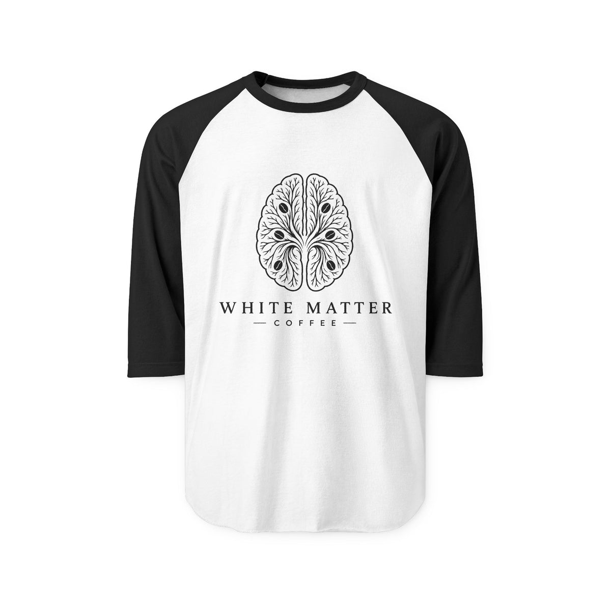Raglan Shirt — White Matter Coffee Brain Logo 3/4 Sleeve