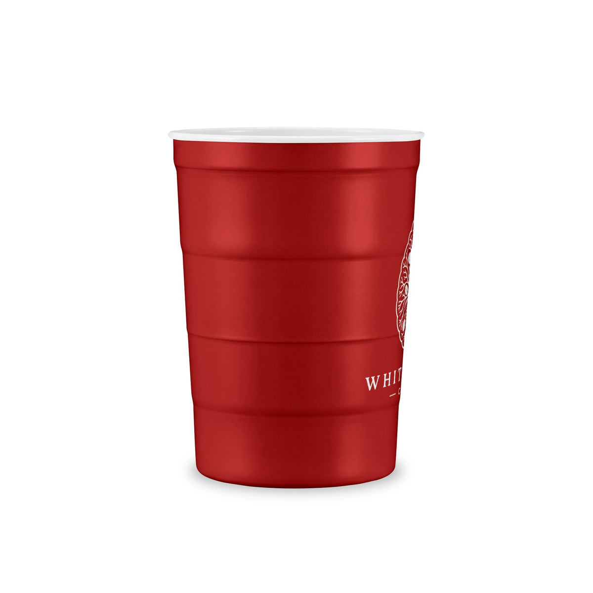 Steel Party Cup — Reusable Red Steel Cup with White Matter Coffee Logo