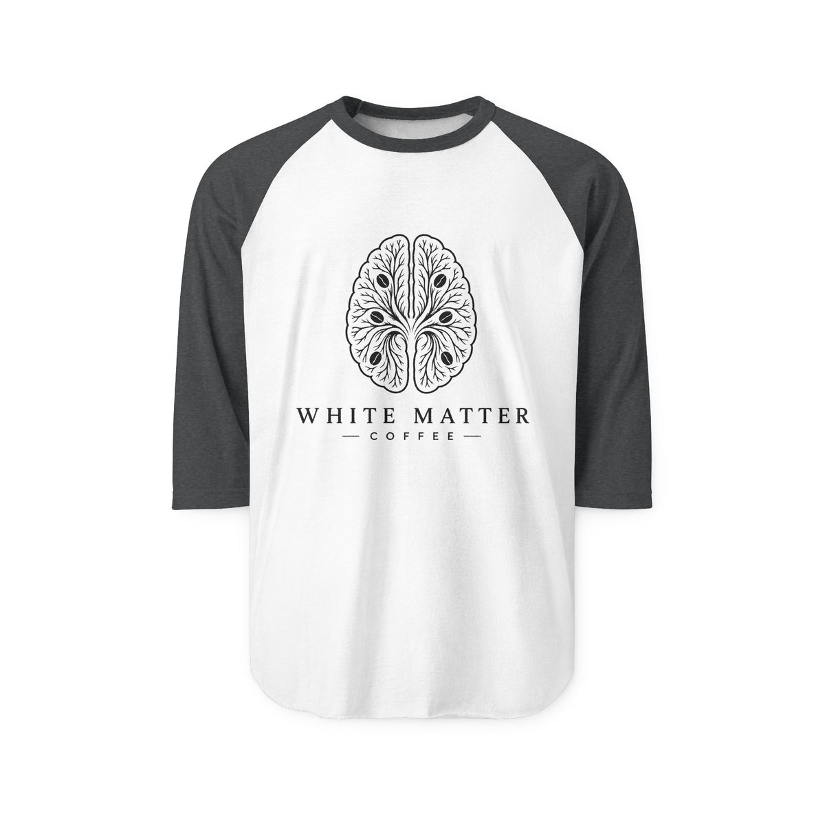 Raglan Shirt — White Matter Coffee Brain Logo 3/4 Sleeve