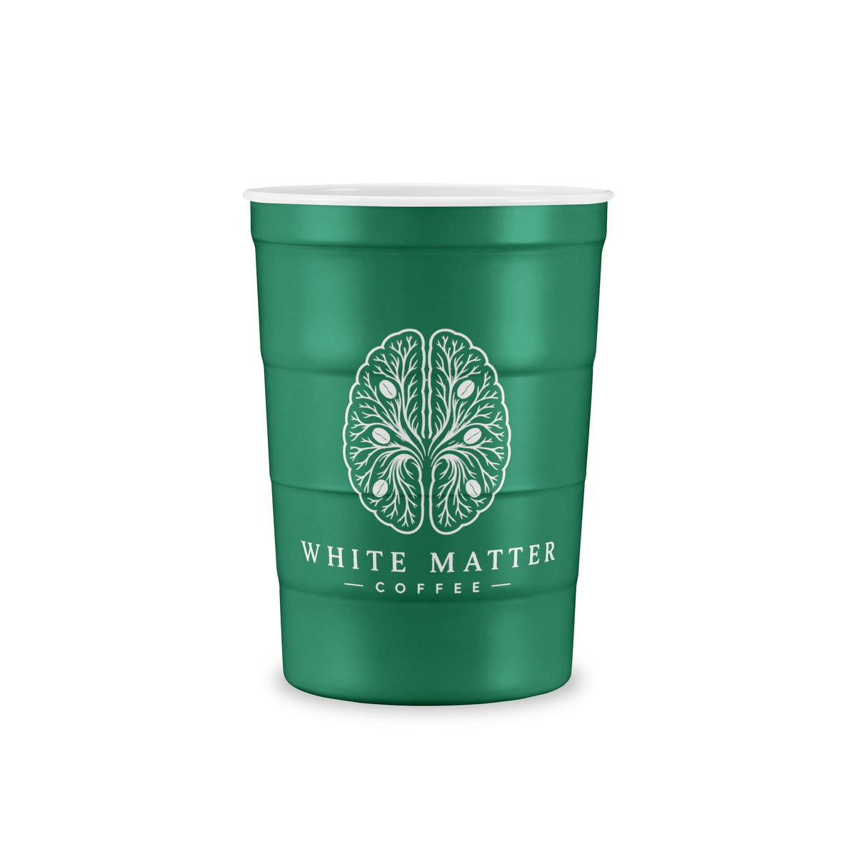 Steel Party Cup — Reusable Red Steel Cup with White Matter Coffee Logo