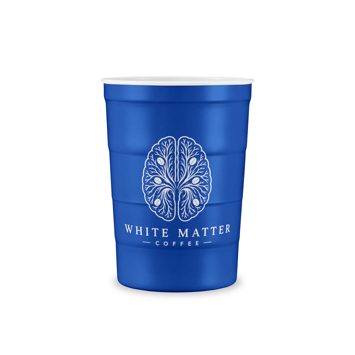 Steel Party Cup — Reusable Red Steel Cup with White Matter Coffee Logo