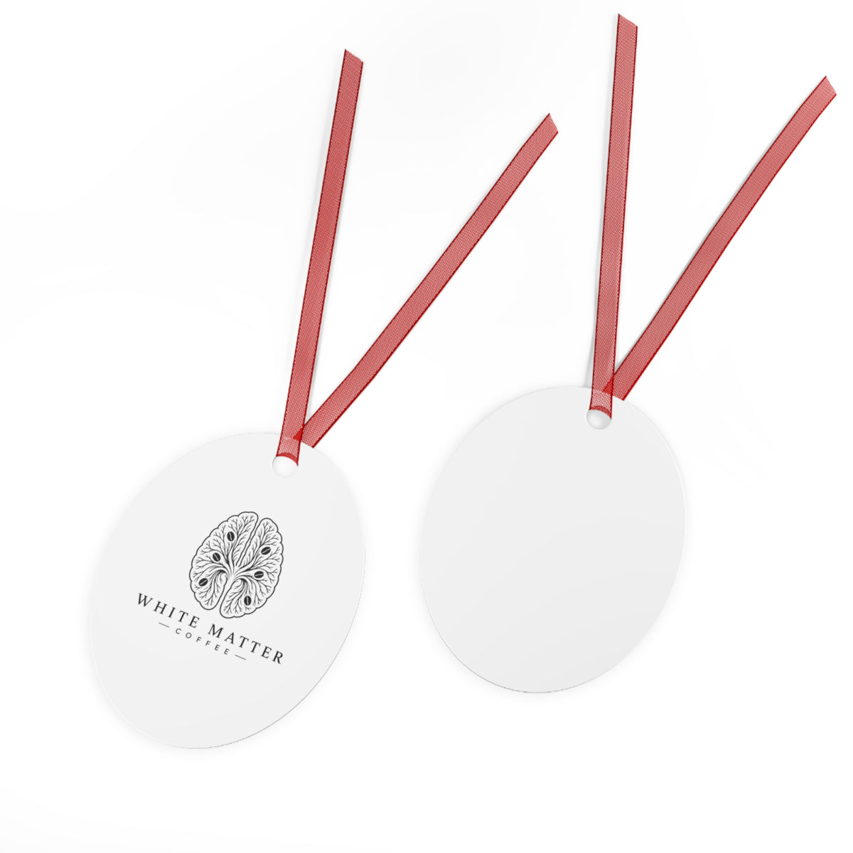 White Matter Coffee Metal Ornament — Brain Logo Holiday Ornament