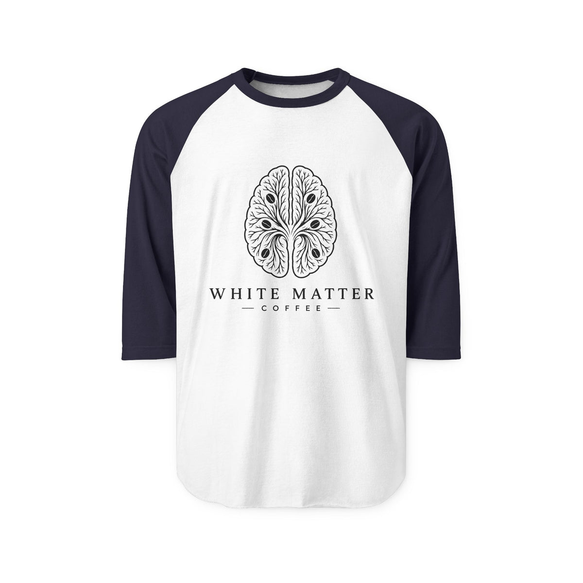 Raglan Shirt — White Matter Coffee Brain Logo 3/4 Sleeve