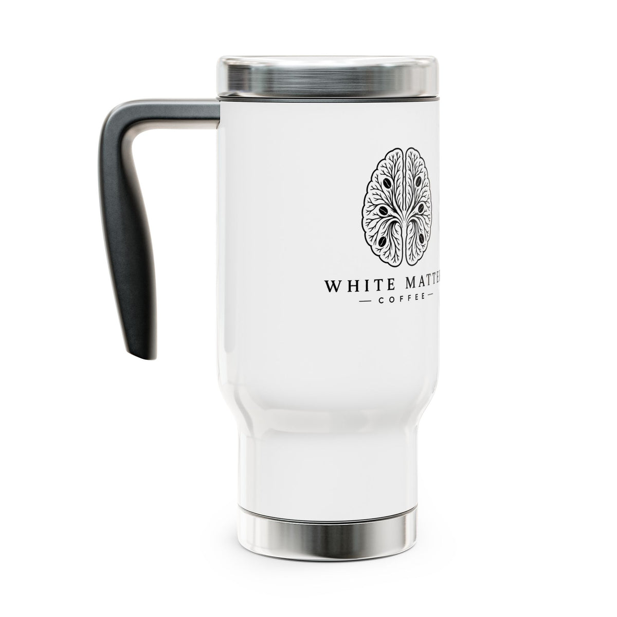 White Matter Coffee 14oz Stainless Steel Travel Mug with Handle