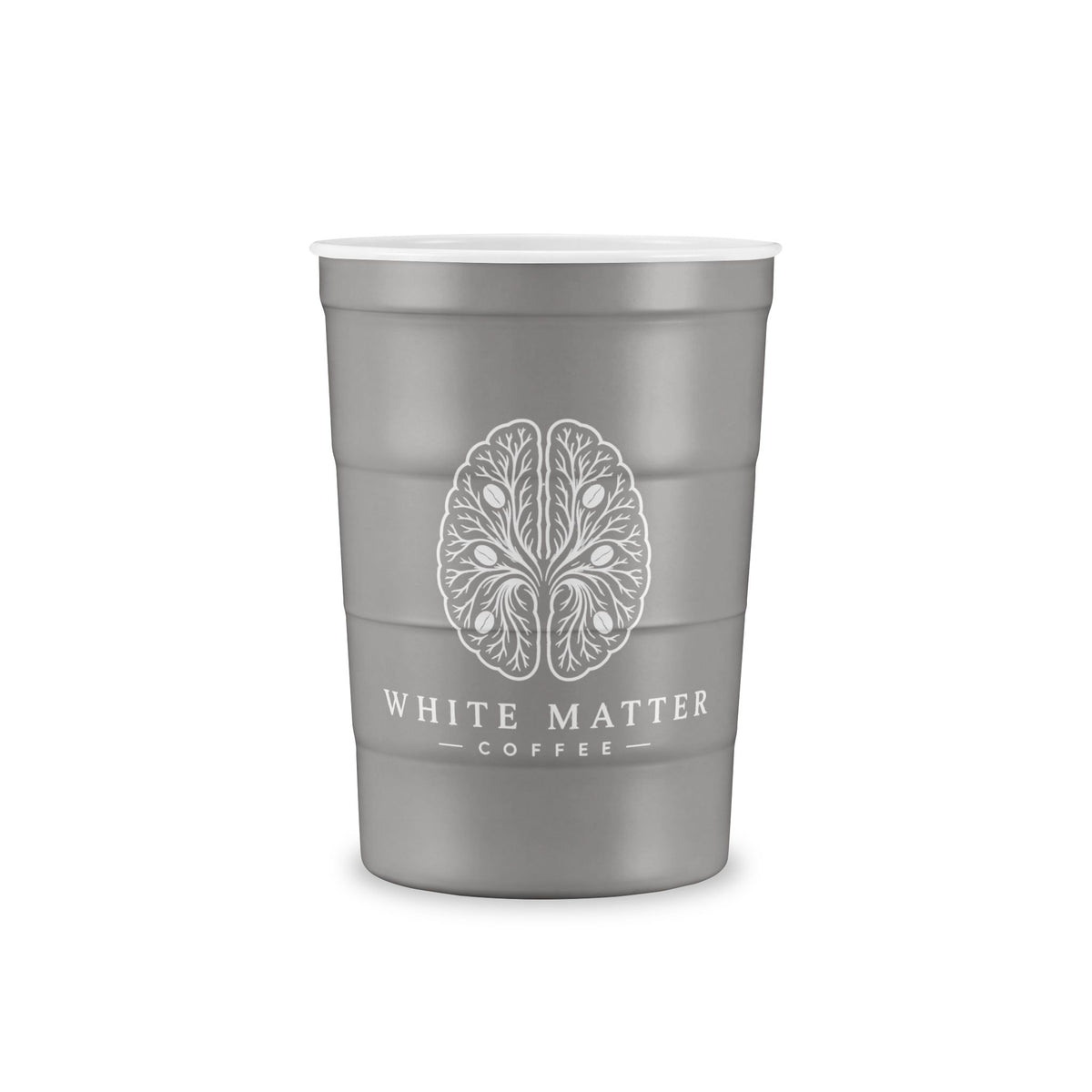 Steel Party Cup — Reusable Red Steel Cup with White Matter Coffee Logo