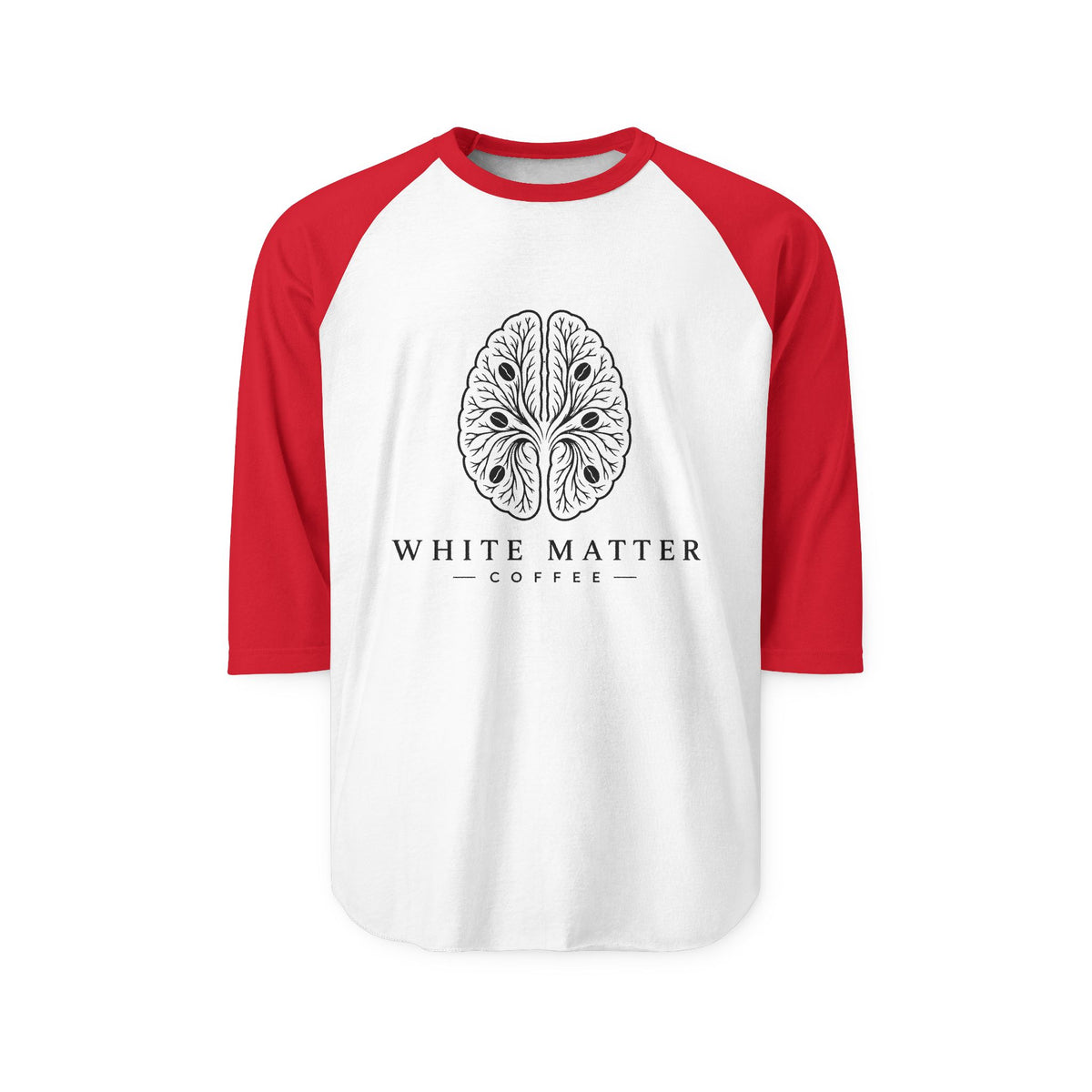 Raglan Shirt — White Matter Coffee Brain Logo 3/4 Sleeve