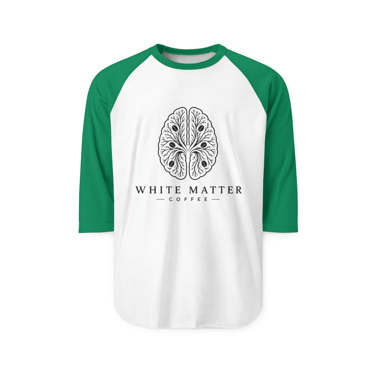 Raglan Shirt — White Matter Coffee Brain Logo 3/4 Sleeve