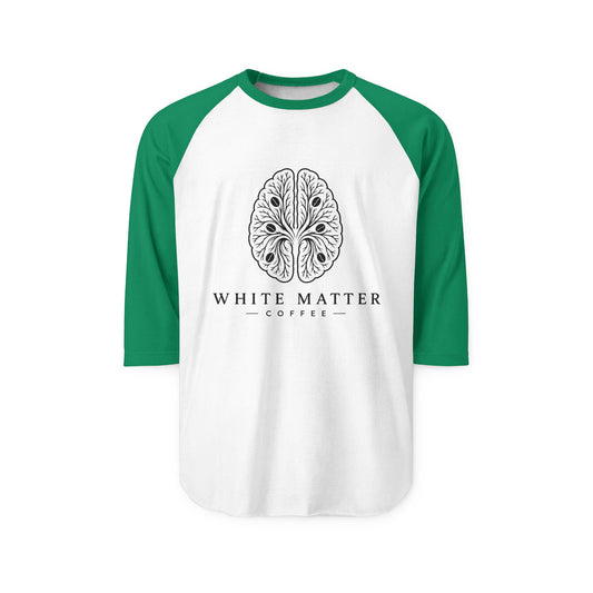Raglan Shirt — White Matter Coffee Brain Logo 3/4 Sleeve